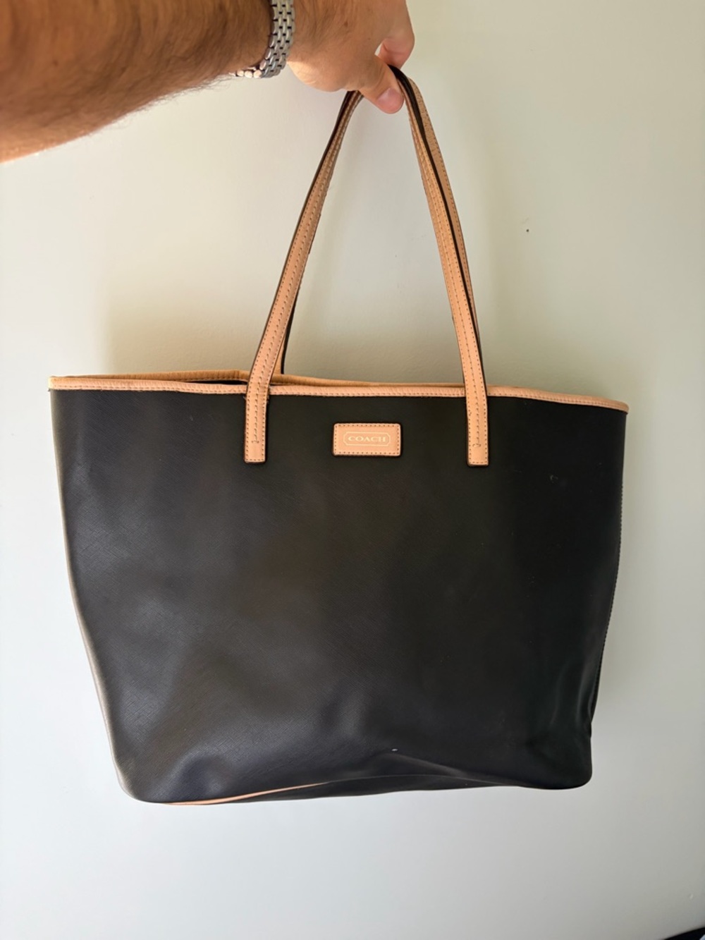 Coach Black Tote with Tan Trim and Handles